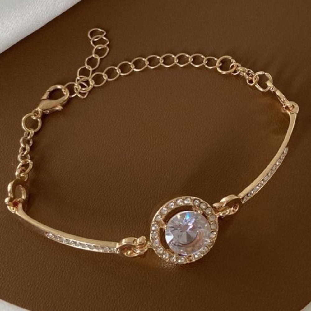 Gold Metal Geometric Rhinestone Gem Bracelet